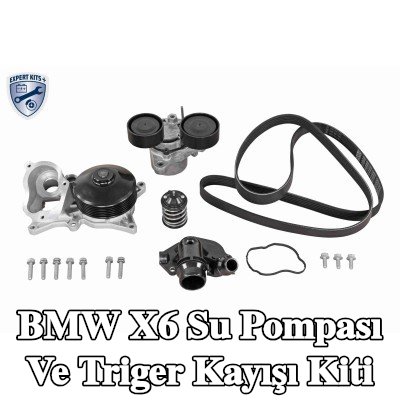 VAICO Su pompası ve triger kayışı kiti contalar/sızdırmazlık elemanları ile, gergi kolu ile, gergi kasnağı, kayışlı, cıvata/vida ile, termostatlı — 2012 BMW X6
