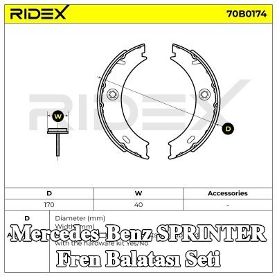 RIDEX Arka aks fren pabucu seti, 170mm — 2002 Mercedes-Benz Sprinter