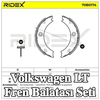 RIDEX Arka aks fren pabucu seti, 170mm — Volkswagen Lt