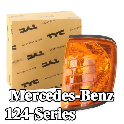 TYC مؤشر جانبي أمامي أيسر, برتقالي, مع حامل لمبة — Mercedes-Benz 124-Series