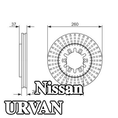 BOSCH القطر الخارجي لقرص المكابح: 260mm, مُهوى, مشحم — Nissan Urvan