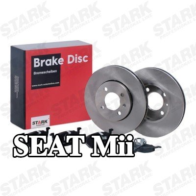 STARK مجموعة أقراص الفرامل والوسادات للمحور الأمامي, مُهوى, مع وسادات المكابح — SEAT Mii