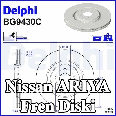 DELPHI Fren diski Dış Çap: 350mm, Havalandırmalı, Kaplamalı — Nissan Ariya