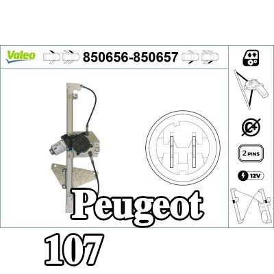 VALEO مُحرك النوافذ الأمامي الأيمن, كهربائي, مع محرك كهربائي — Peugeot 107