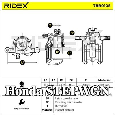 RIDEX مكابح المحور الخلفي, المحور الخلفي الأيسر, بدون حامل — Honda Stepwgn