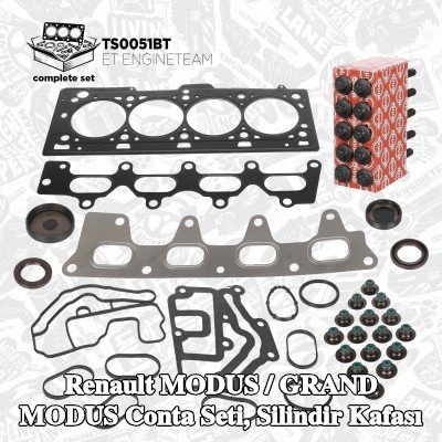 ET ENGINETEAM Conta seti, silindir kapağı vida seti ile silindir kapağı, valf gövdesi contalı — Renault Modus / Grand Modus