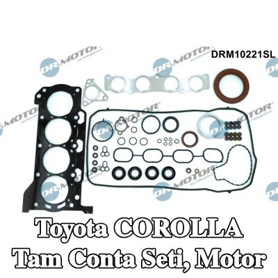 DR.MOTOR AUTOMOTIVE Tam Conta Seti, kam mili contalı motor, krank mili contası ile, silindir kafası contası ile, valf kapağı contası ile, valf gövdesi contalı, egzoz manifoldu contası ile (ler), emme manifoldu contası/contaları ile — Toyota Corolla