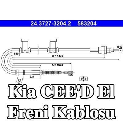 ATE El freni kablosu 1673mm — 2011 Kia Cee'd