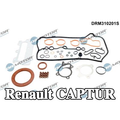 DR.MOTOR AUTOMOTIVE مجموعة حشيات كاملة, محرك مزود بمانع تسرب عمود الكامات, مع مانع تسرب العمود المرفقي, مع حشية غطاء الصمام, مع أختام ساق الصمام, بدون حشية رأس الأسطوانة, مع حشية (حشيات) مشعب العادم, مع حشية (حشيات) مشعب السحب — Renault Captur