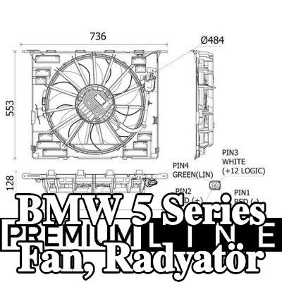 MAHLE Fan, radyatör 484mm, tutma çerçeveli — BMW 5 Series