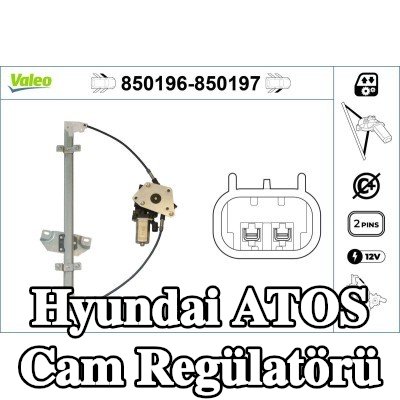 VALEO Cam regülatörü Sağ Ön, Elektrikli, elektrik motorlu — 2000 Hyundai Atos