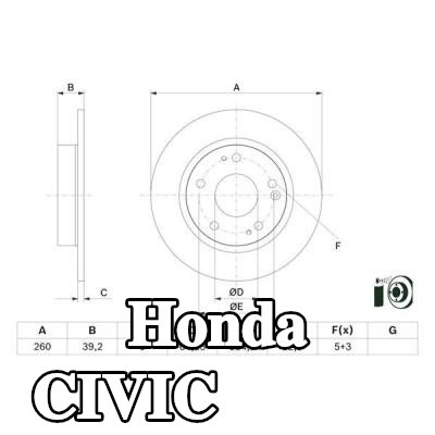 BOSCH القطر الخارجي لقرص المكابح: 260mm, صلب, مطلي, مع مسامير/براغي — Honda Civic