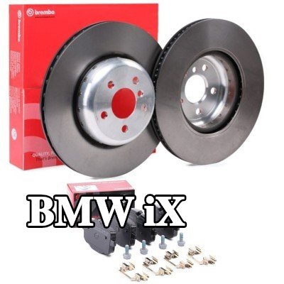 BREMBO مجموعة أقراص الفرامل والوسادات Prime, محور قرص الفرامل من الألومنيوم, مزود بفتحات تهوية داخلية, قرص مكابح ثنائي الأجزاء — BMW iX
