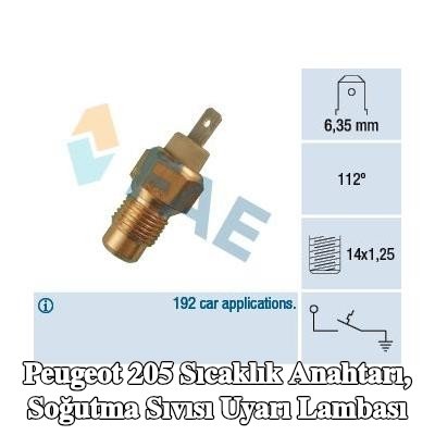 FAE Sıcaklık Anahtarı, soğutma sıvısı uyarı lambası — Peugeot 205