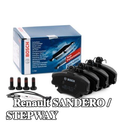 BOSCH مجموعة وسادات الفرامل 18mm, مع لوحة مانعة للصرير, مع مسامير/براغي, مع ملحقات — Renault Sandero / Stepway