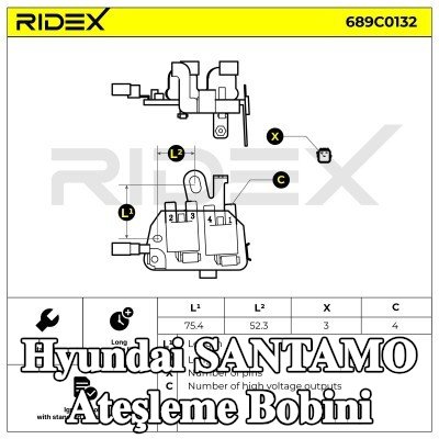 RIDEX Ateşleme bobini 3 pimli konektör — Hyundai Santamo