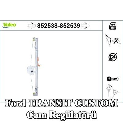 VALEO Cam regülatörü Sağ Ön, Elektrikli, elektrik motoru olmadan — Ford Transit Custom