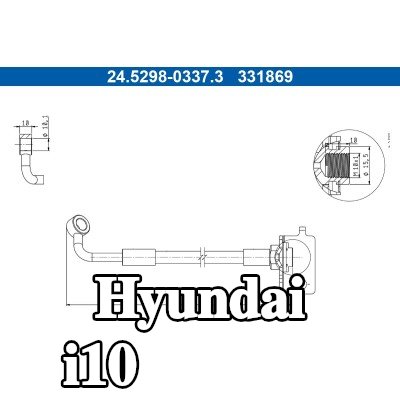 ATE خرطوم الفرامل 355mm, بدون مسمار بانجو — Hyundai i10