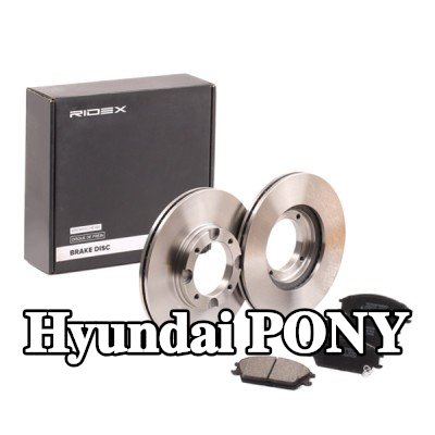 RIDEX مجموعة أقراص الفرامل والوسادات للمحور الأمامي, مُهوى, مزود بفتحات تهوية داخلية — Hyundai Pony