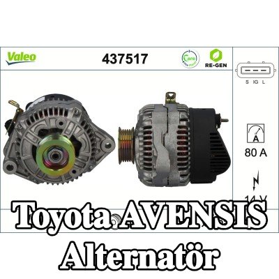 VALEO Alternatör YENİDEN ÜRETİLMİŞ PREMIUM, 80A — 1997 Toyota Avensis