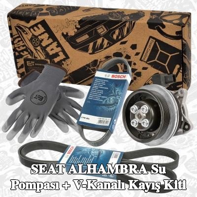 ET ENGINETEAM Conta/sızdırmazlık elemanlı Su Pompası + V-Yivli Kayış Kiti — SEAT Alhambra