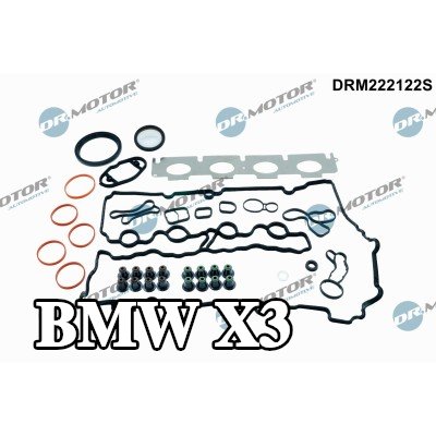 DR.MOTOR AUTOMOTIVE مجموعة حشيات كاملة, محرك مزود بمانع تسرب عمود الكامات, مع مانع تسرب العمود المرفقي, مع حشية غطاء الصمام, مع أختام ساق الصمام, بدون حشية رأس الأسطوانة, مع حشية (حشيات) مشعب العادم, مع حشية (حشيات) مشعب السحب — BMW X3