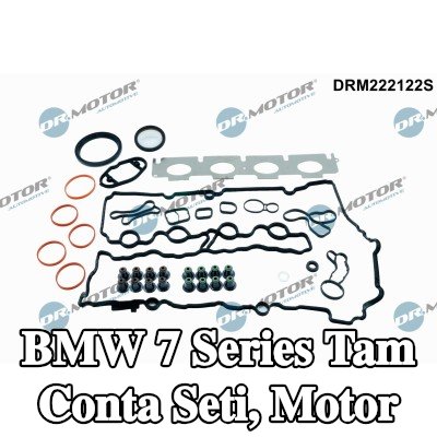 DR.MOTOR AUTOMOTIVE Tam Conta Seti, kam mili contalı motor, krank mili contası ile, valf kapağı contası ile, valf gövdesi contalı, silindir kafası contası olmadan, egzoz manifoldu contası ile (ler), emme manifoldu contası/contaları ile — BMW 7 Series