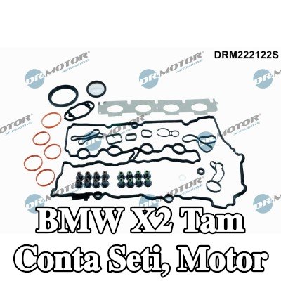 DR.MOTOR AUTOMOTIVE Tam Conta Seti, kam mili contalı motor, krank mili contası ile, valf kapağı contası ile, valf gövdesi contalı, silindir kafası contası olmadan, egzoz manifoldu contası ile (ler), emme manifoldu contası/contaları ile — 2017 BMW X2
