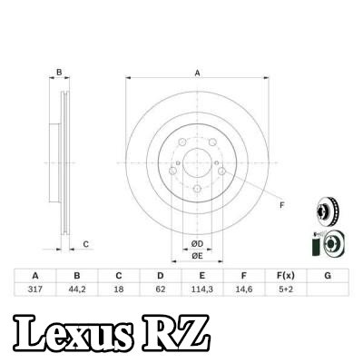 BOSCH القطر الخارجي لقرص المكابح: 317mm, مُهوى, مطلي — Lexus Rz