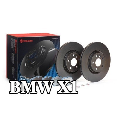 BREMBO مجموعة أقراص ووسادات الفرامل ذات التهوية الداخلية, مع لوحة مانعة للصرير, مع براغي ملاقط الفرامل — BMW X1