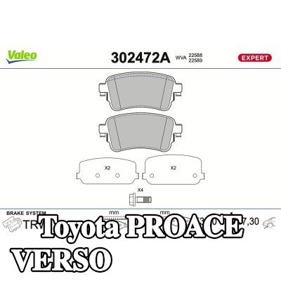 VALEO مجموعة وسادات الفرامل للمحور الخلفي, 17, 3mm, مع لوحة مانعة للصرير, مع مسامير/براغي — Toyota Proace Verso