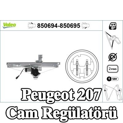 VALEO Cam regülatörü Sağ Ön, Elektrikli, elektrik motorlu — Peugeot 207