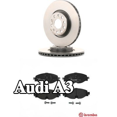 BREMBO مجموعة أقراص الفرامل والوسادات Prime, مزود بفتحات تهوية داخلية — Audi A3