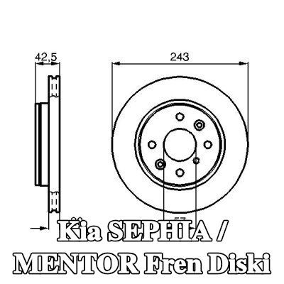 BOSCH Fren diski Dış Çap: 243mm, Havalandırmalı, içten havalandırmalı, Yağlanmış — 1997 Kia Sephia / Mentor