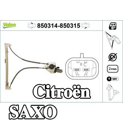 VALEO مُحرك نافذة أمامي أيسر, كهربائي, مع محرك كهربائي — Citroën Saxo