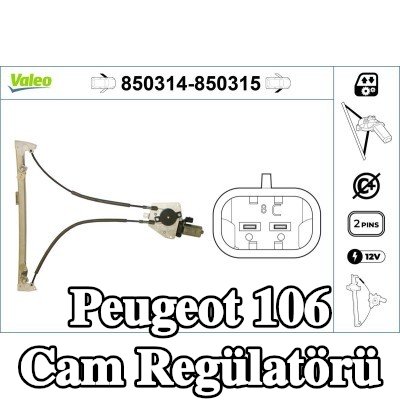 VALEO Sol ön cam regülatörü, Elektrikli, elektrik motorlu — Peugeot 106