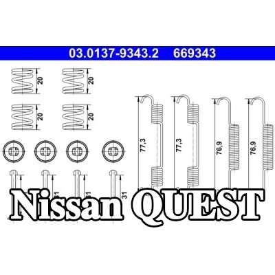 ATE طقم تركيب أحذية الفرامل — Nissan Quest