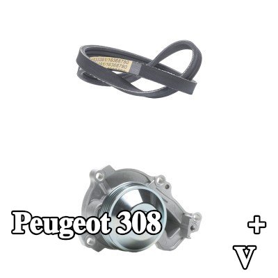 RIDEX مضخة الماء + مجموعة الحزام المضلع على شكل V — Peugeot 308