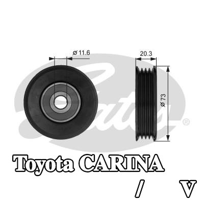 GATES بكرة الانحراف/التوجيه, حزام V-ribbed DriveAlign, Micro-V® UNIQUE FIT, Outer Diameter: 73mm, مع أخاديد — Toyota Carina