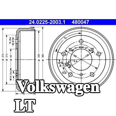 ATE أسطوانة الفرامل 282, 0mm — Volkswagen Lt
