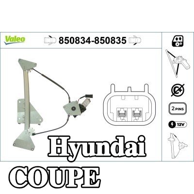 VALEO مُحرك نافذة أمامي أيسر, كهربائي, مع محرك كهربائي — Hyundai Coupe