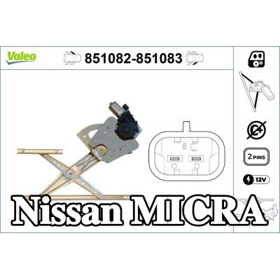 VALEO مُحرك النوافذ الأمامي الأيمن, كهربائي, مع محرك كهربائي — Nissan Micra