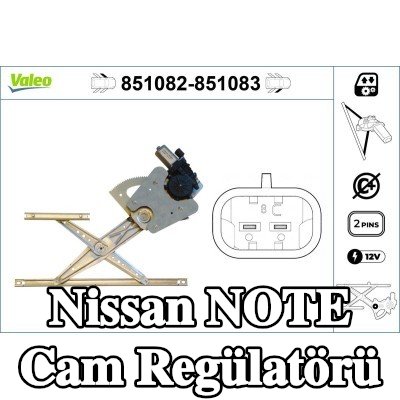 VALEO Cam regülatörü Sağ Ön, Elektrikli, elektrik motorlu — Nissan Note