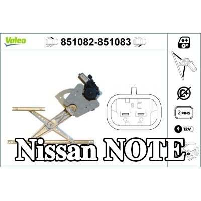 VALEO مُحرك النوافذ الأمامي الأيمن, كهربائي, مع محرك كهربائي — Nissan Note