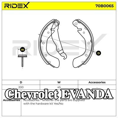 RIDEX مجموعة أحذية الفرامل للمحور الخلفي, 200mm, مع ذراع — Chevrolet Evanda