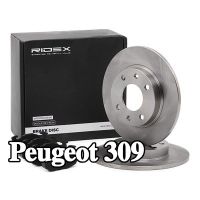 RIDEX مجموعة أقراص الفرامل والوسادات للمحور الأمامي, صلب — Peugeot 309