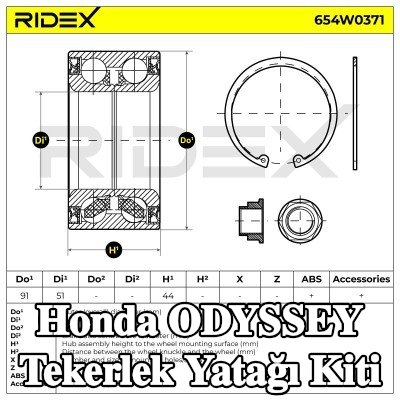 RIDEX Tekerlek yatağı kiti Ön Aks, Sol, Sağ, entegre manyetik sensör halkalı — 2002 Honda Odyssey