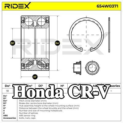 RIDEX مجموعة محامل العجلات - المحور الأمامي, يسار, يمين, مع حلقة مستشعر مغناطيسي مدمجة — Honda Cr-v