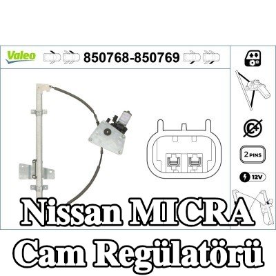 VALEO Cam regülatörü Sağ Ön, Elektrikli, elektrik motorlu — 2005 Nissan Micra