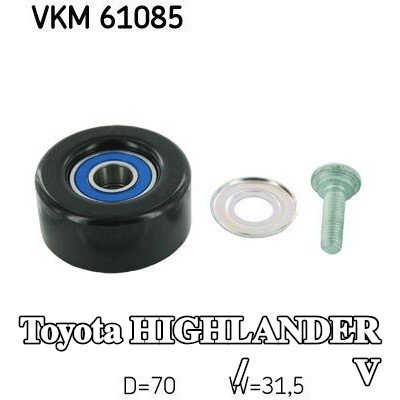 SKF بكرة الانحراف/التوجيه, V-ribbed belt Ø: 70mm — 2000 Toyota Highlander
